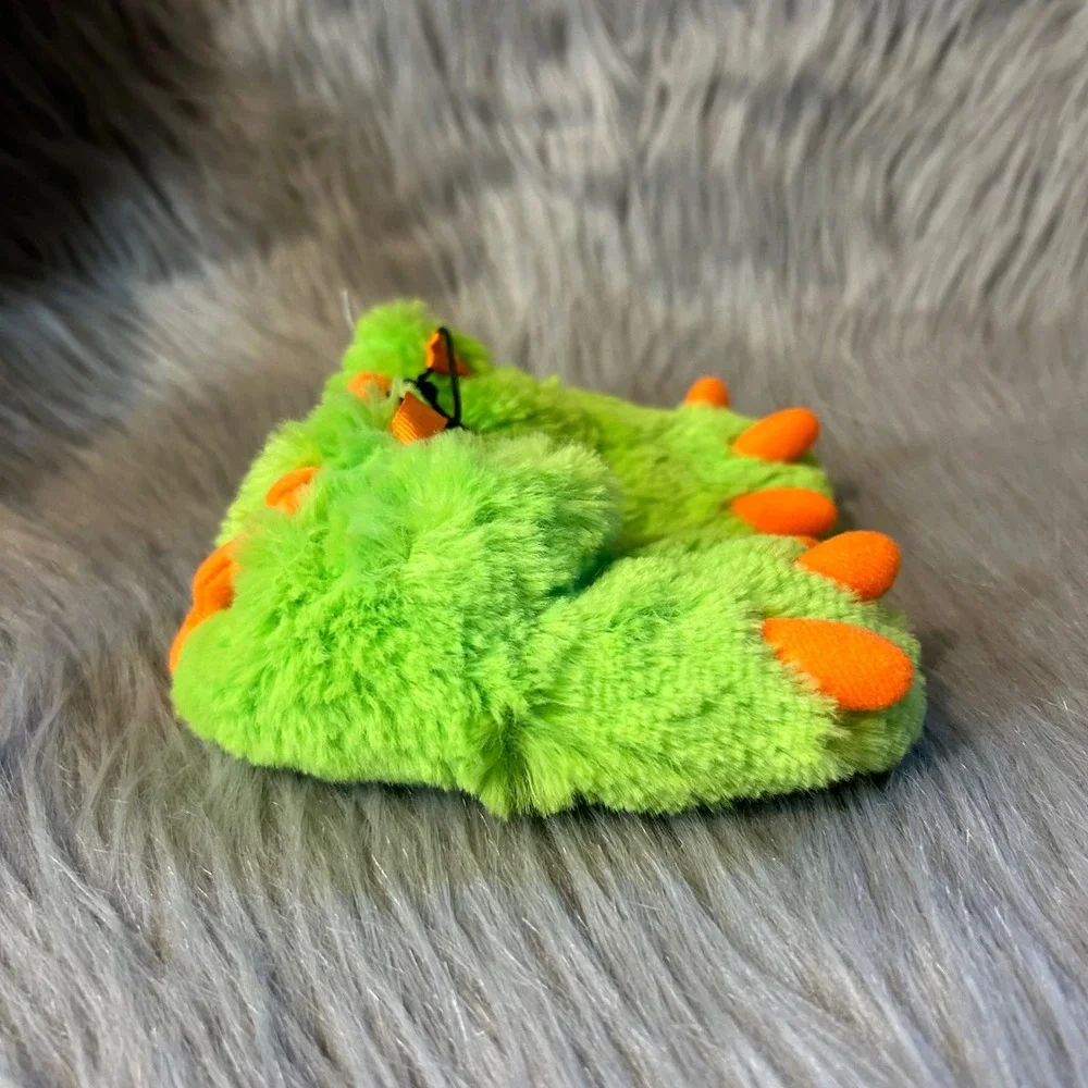 Wonder Nation Monster Claw‎ Feet Slippers Baby Boys Size 3 Green Fluffy Shoes